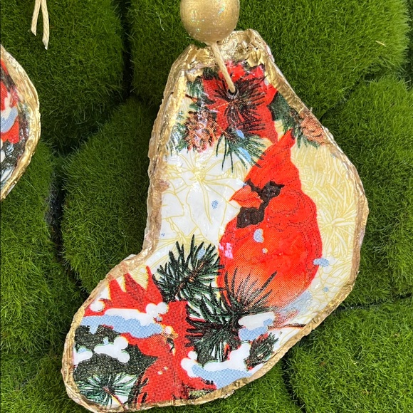 3 Handcrafted Decoupaged Red Cardinal  Ornaments - Picture 3 of 4